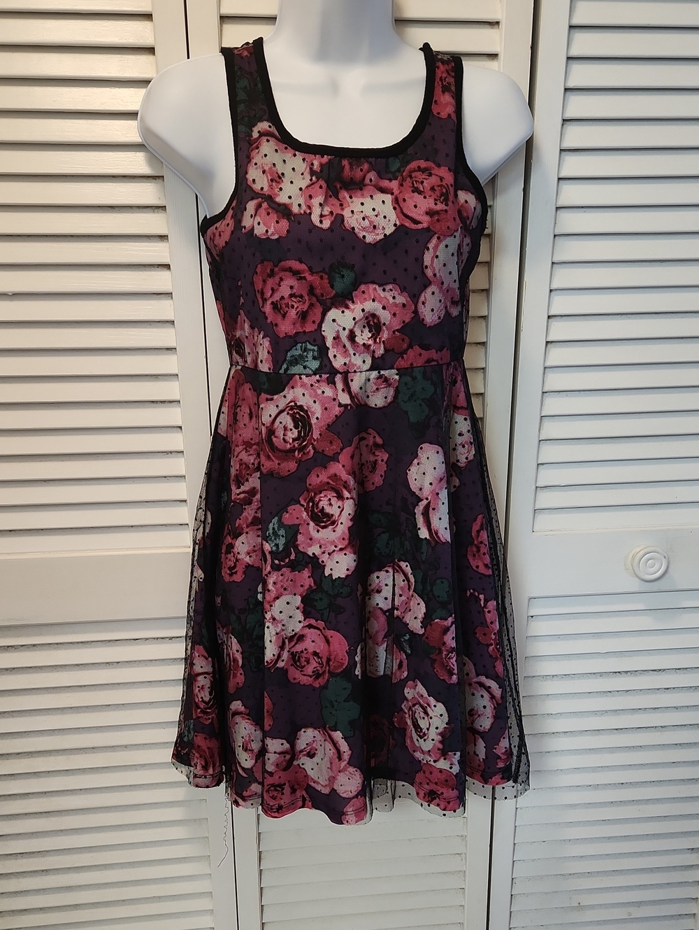 Truly Me Purple Floral Tank Dress with Pink Roses